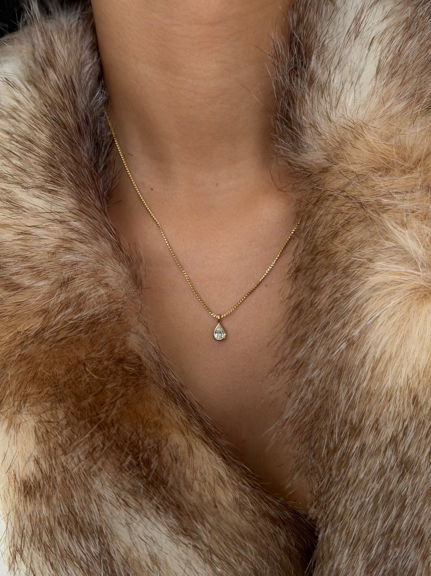 Pear 0.50ct Bezel Set Diamond Pendant Necklace