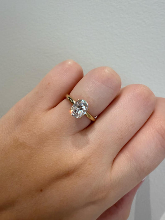 1.00ct Oval Moissanite Solitaire Engagement Ring with Hidden Halo