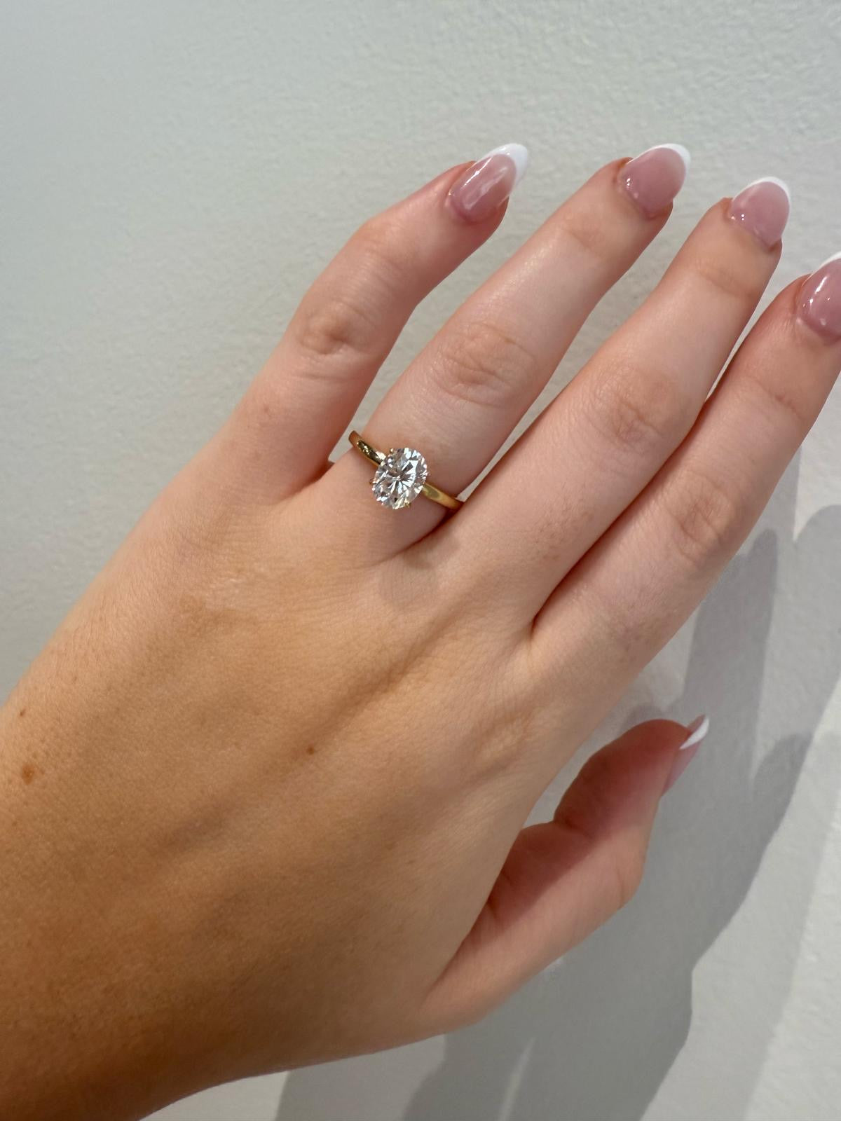 1.00ct Oval Moissanite Solitaire Engagement Ring with Hidden Halo