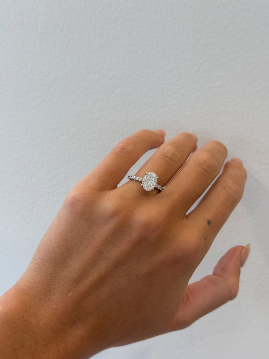 2.09ct Oval Platinum Diamond Band with Hidden Halo Engagement Ring