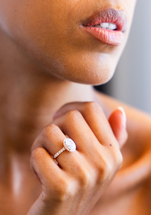 Signature Halo Diamond Engagement Ring with Oval Cut Diamond