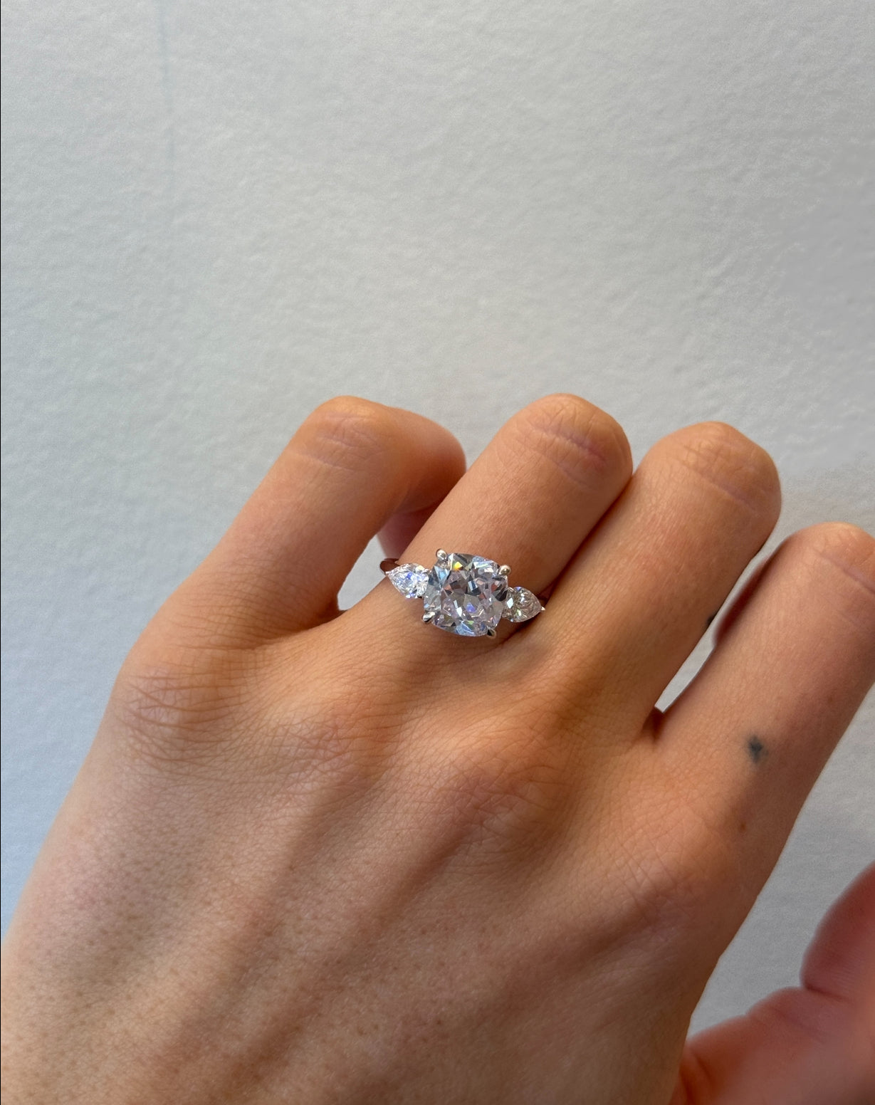 Pear Trilogy Engagement Ring with Cushion Cut Diamond