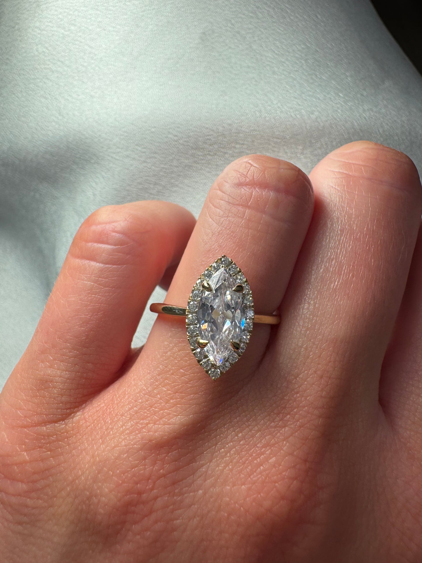 Petite Halo Diamond Engagement Ring with Marquise Cut Diamond