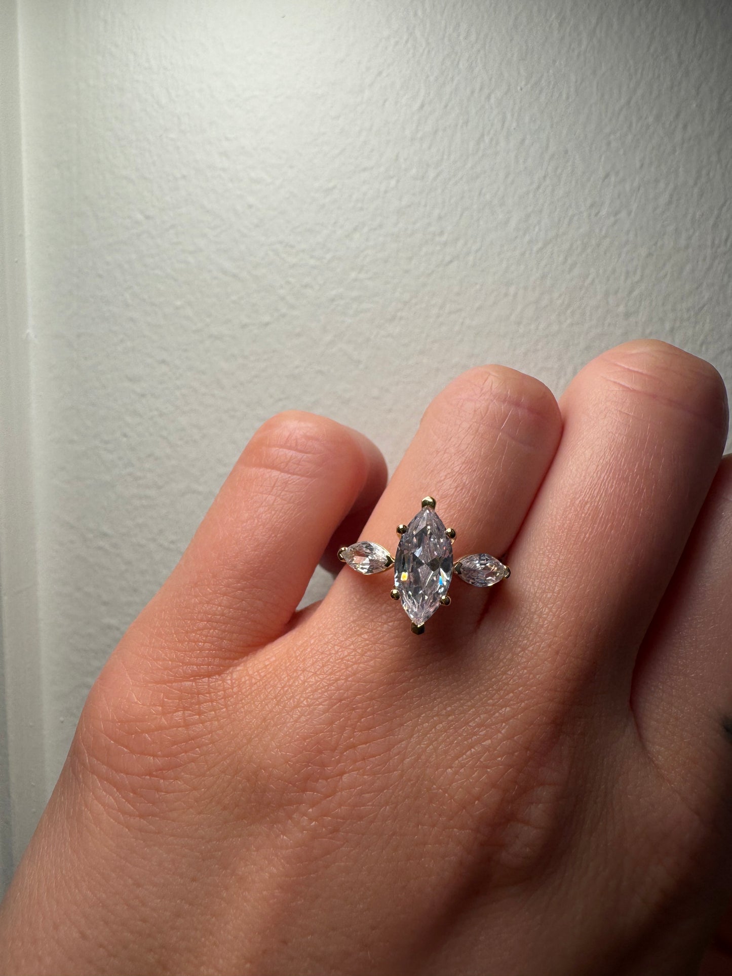 Three Stone Engagement Ring with Marquise Cut Diamonds