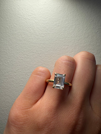 Hidden Halo Signature Solitaire Engagement Ring with Emerald Cut Diamond