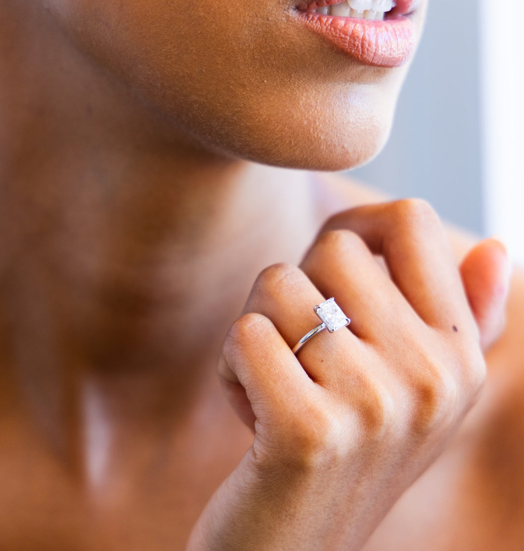 Cathedral Solitaire Engagement Ring with Radiant Cut Diamond