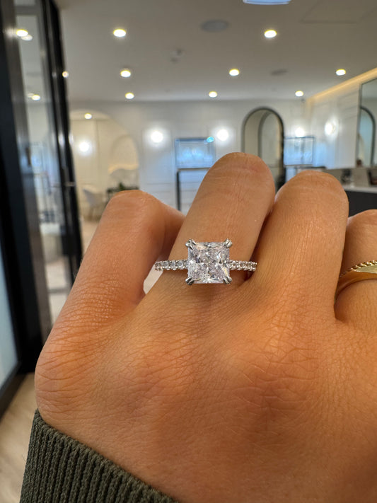 Cathedral Prong Set Diamond Engagement Ring with Princess Brilliant Cut Diamond