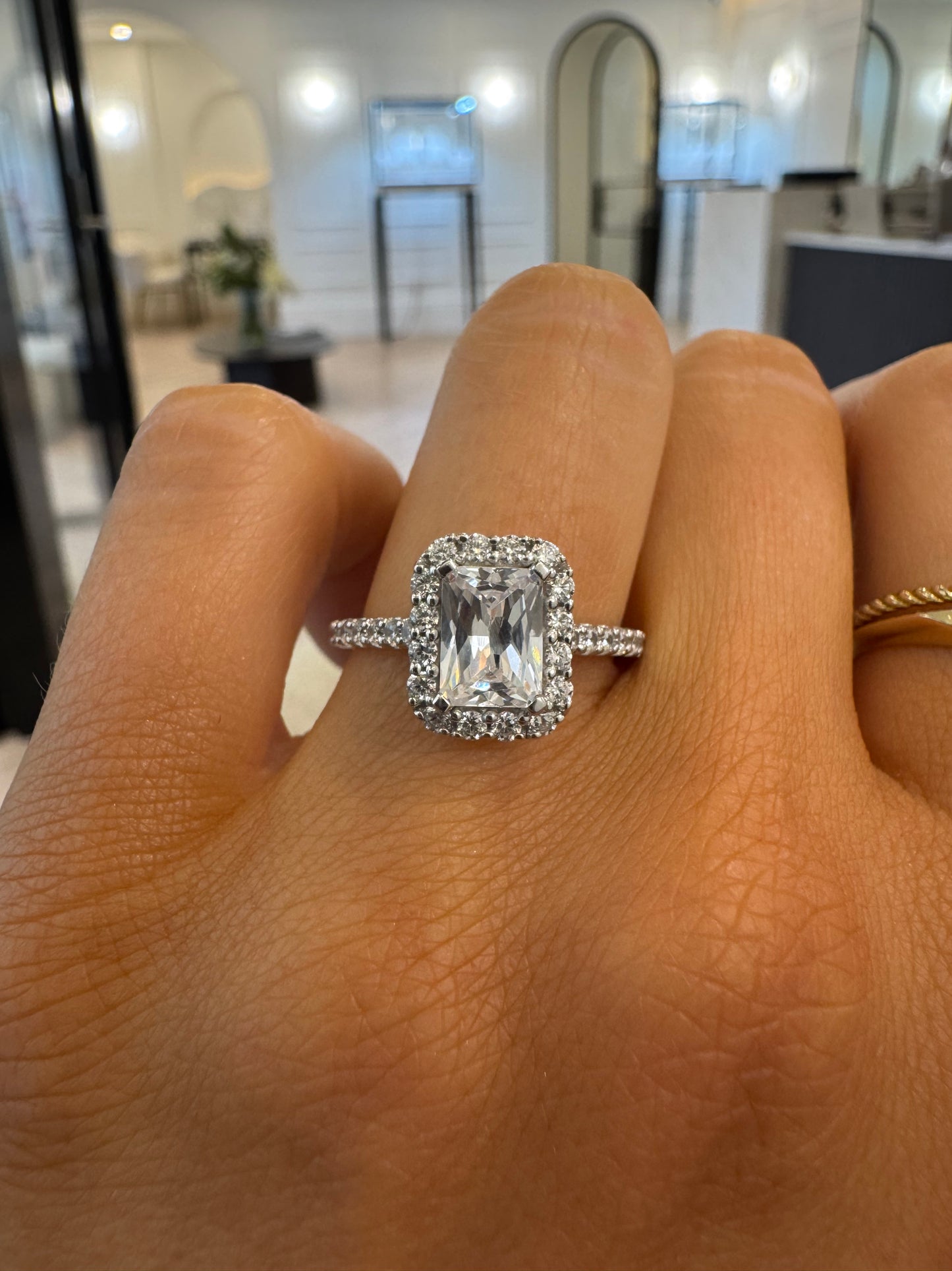 Signature Halo Diamond Engagement Ring with Radiant Cut Diamond