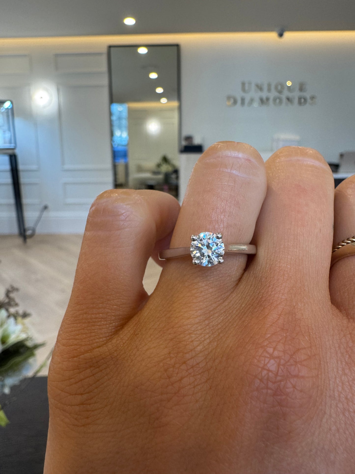 Cathedral Solitaire Engagement Ring with Round Brilliant Cut Diamond