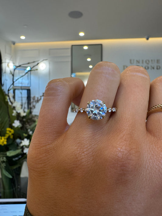 Petite Marquise and Round Single Prong Diamond Engagement Ring with Round Brillian Cut Diamond