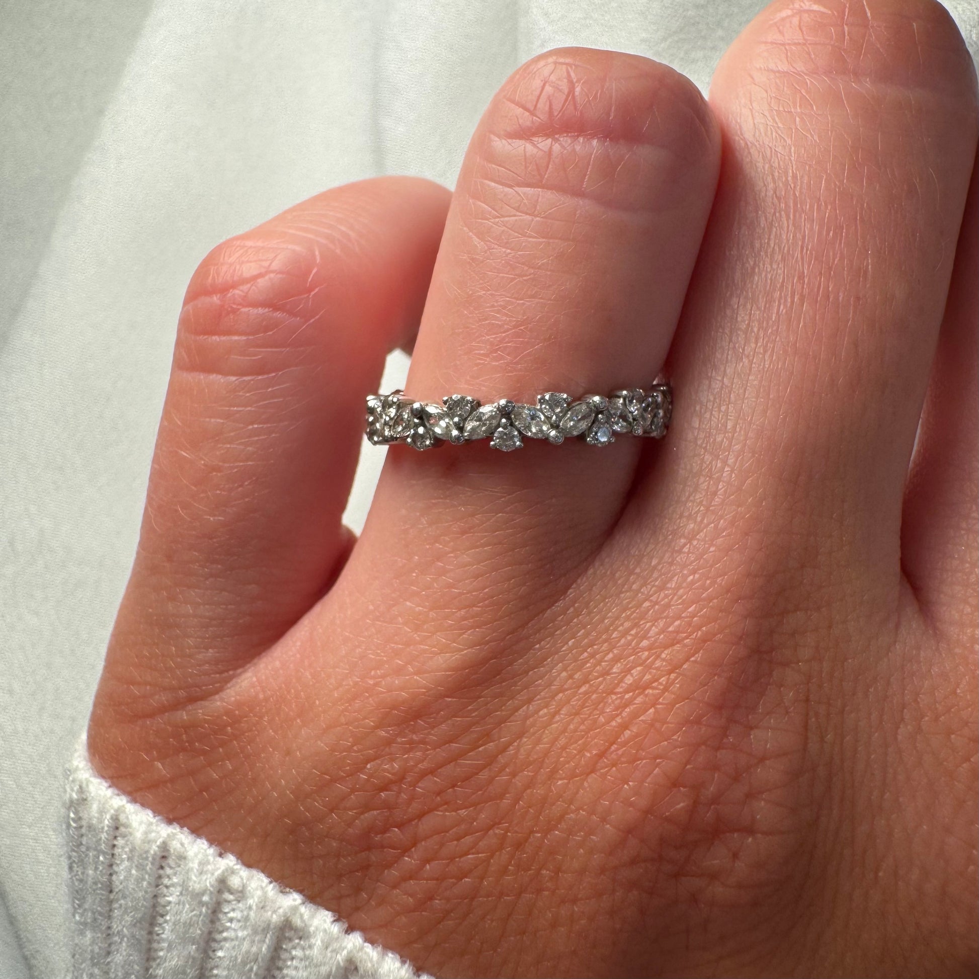 Shared Prong Cluster Band With Marquise and Round Brilliant Cut Diamonds