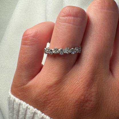 Shared Prong Cluster Band With Marquise and Round Brilliant Cut Diamonds