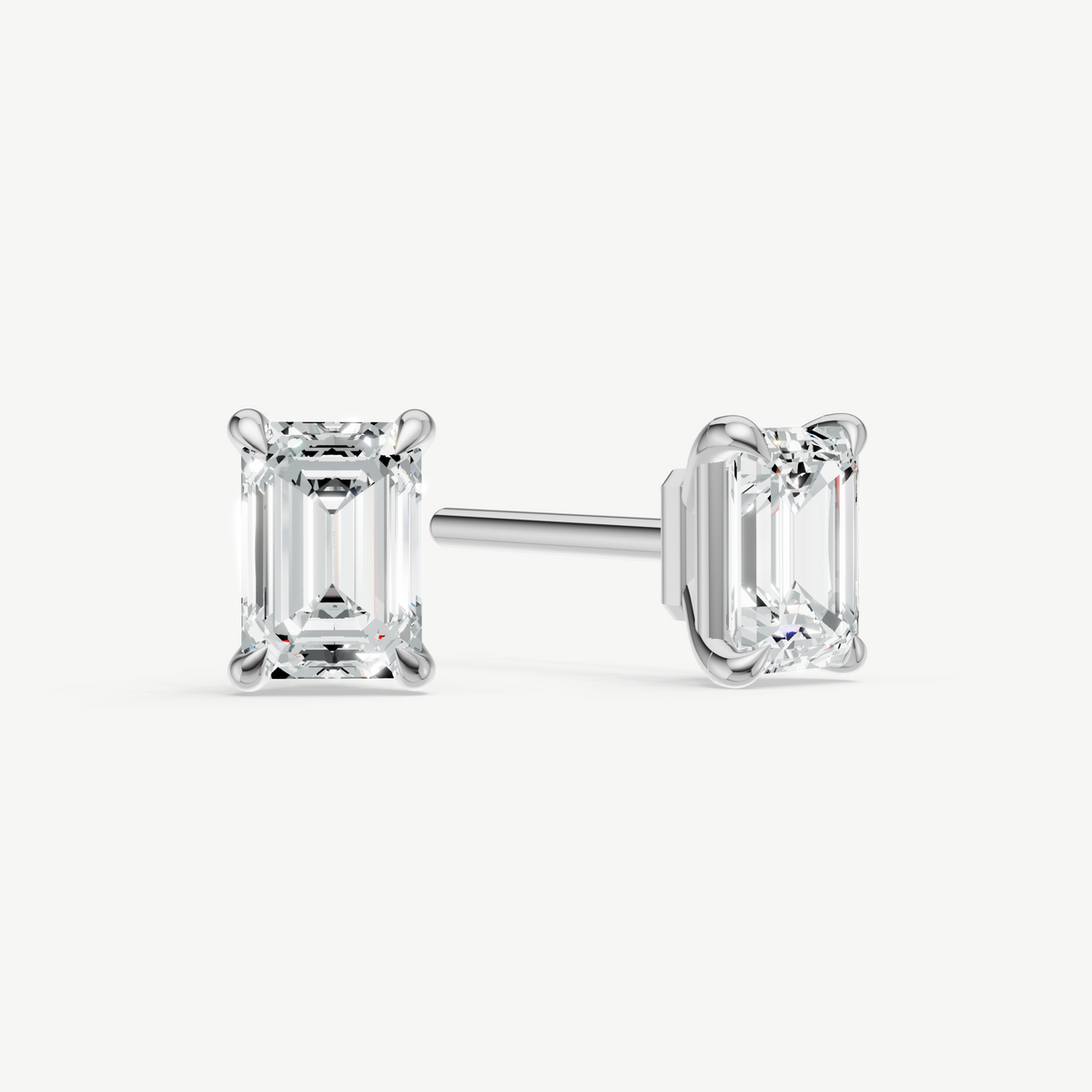 1.00ct Emerald cut Four Claw Studs