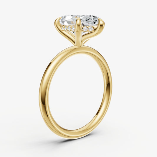 Marquise Four Claw Solitaire Engagement Ring with Hidden Halo