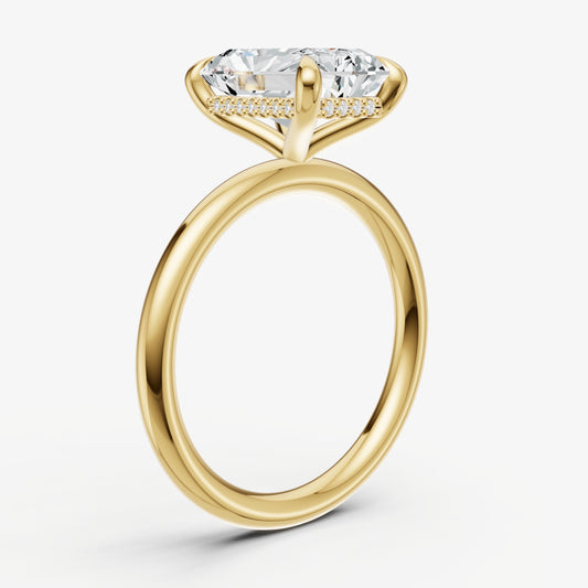 Radiant Four Claw Solitaire Engagement Ring with Hidden Halo