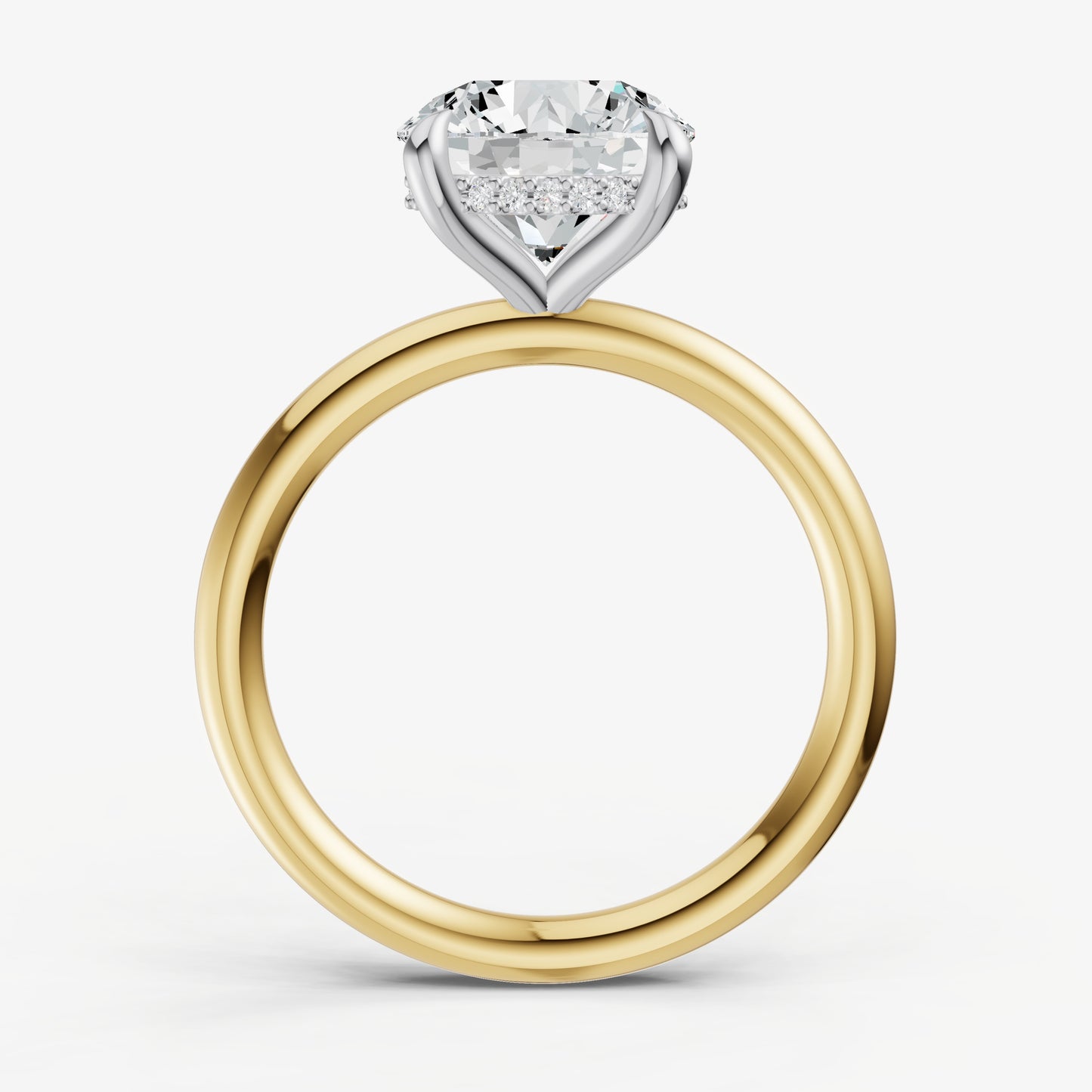Round Four Claw Solitaire Engagement Ring with Hidden Halo
