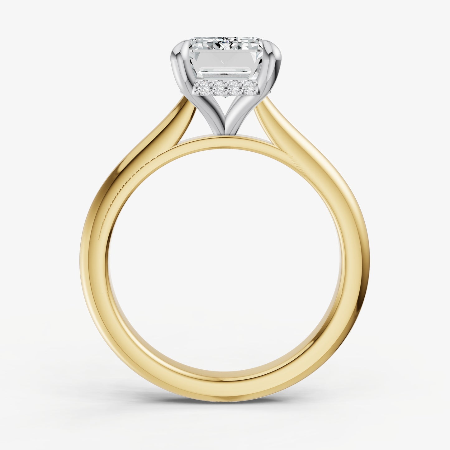 Emerald Cathedral Set Solitaire Engagement Ring with Hidden Halo