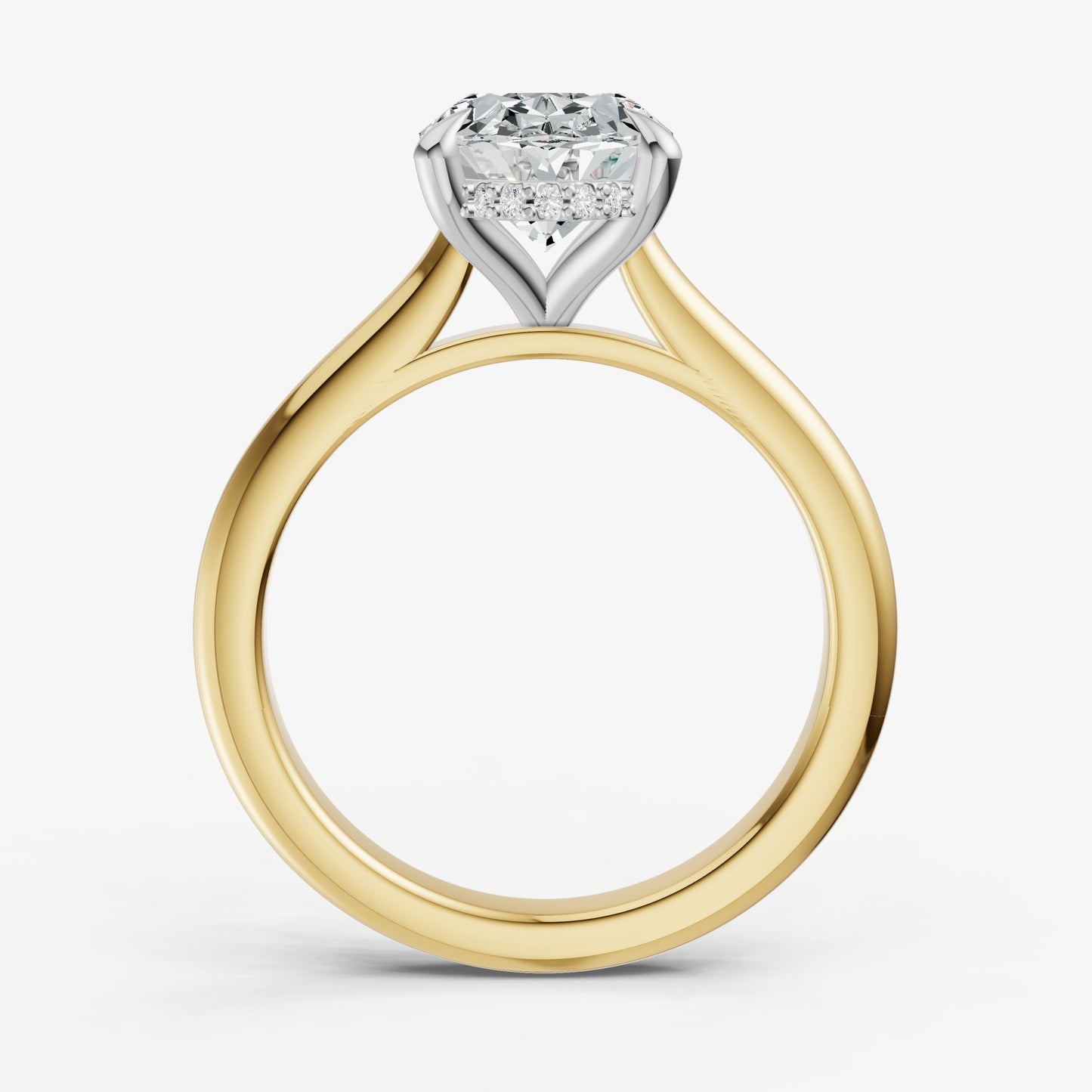 Oval Cathedral Set Solitaire Engagement Ring with Hidden Halo