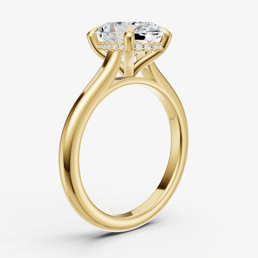 Oval Cathedral Set Solitaire Engagement Ring with Hidden Halo