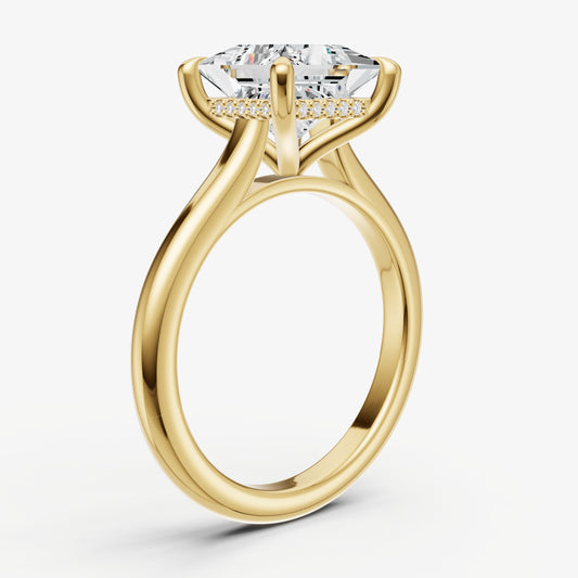 Princess Cathedral Set Solitaire Engagement Ring with Hidden Halo