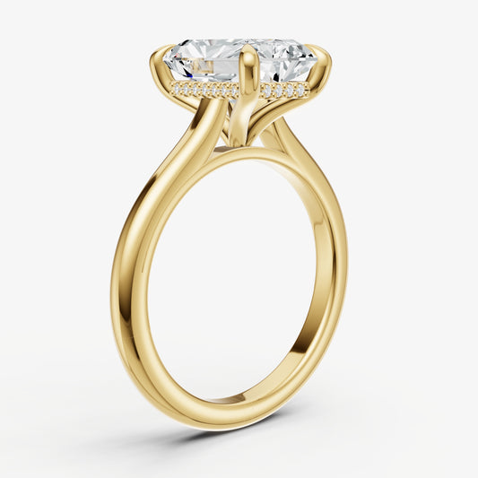 Radiant Cathedral Set Solitaire Engagement Ring with Hidden Halo
