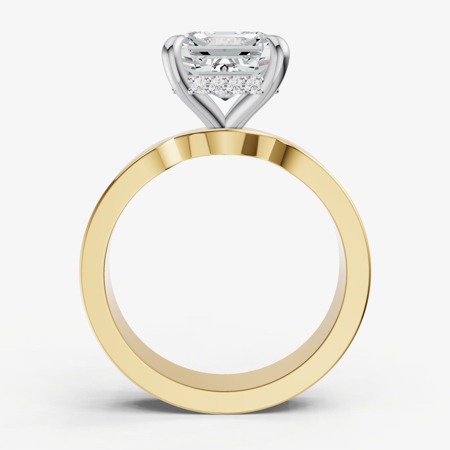 Asscher Flat Profile Solitaire Engagement Ring with Hidden Halo