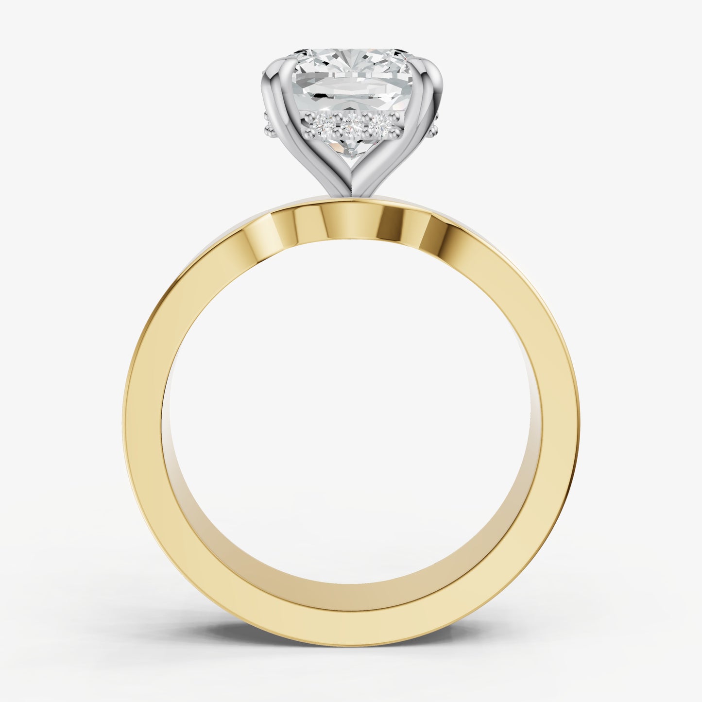 Cushion Flat Profile Solitaire Engagement Ring with Hidden Halo