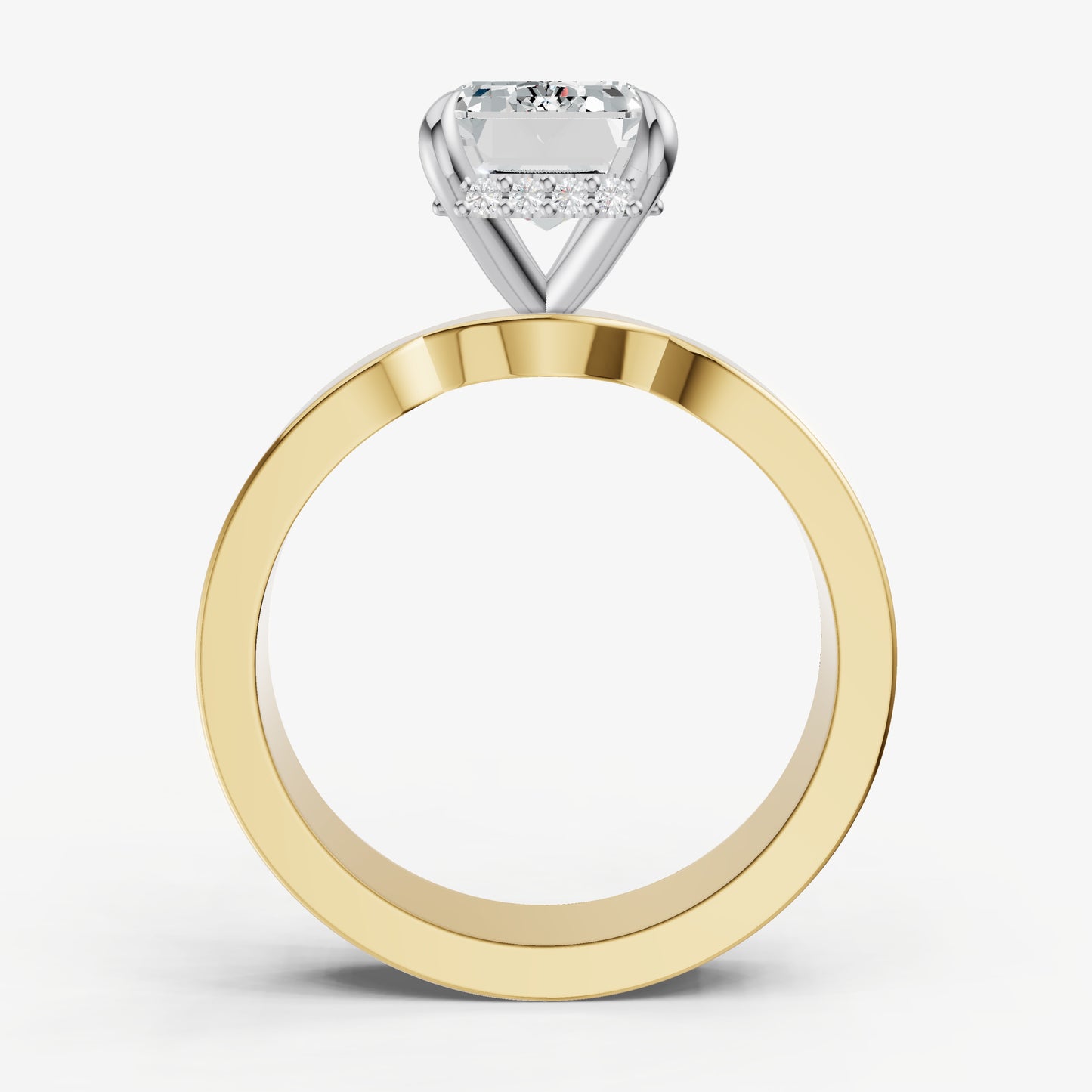 Emerald Flat Profile Solitaire Engagement Ring with Hidden Halo