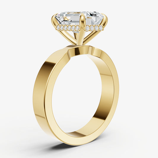 Emerald Flat Profile Solitaire Engagement Ring with Hidden Halo