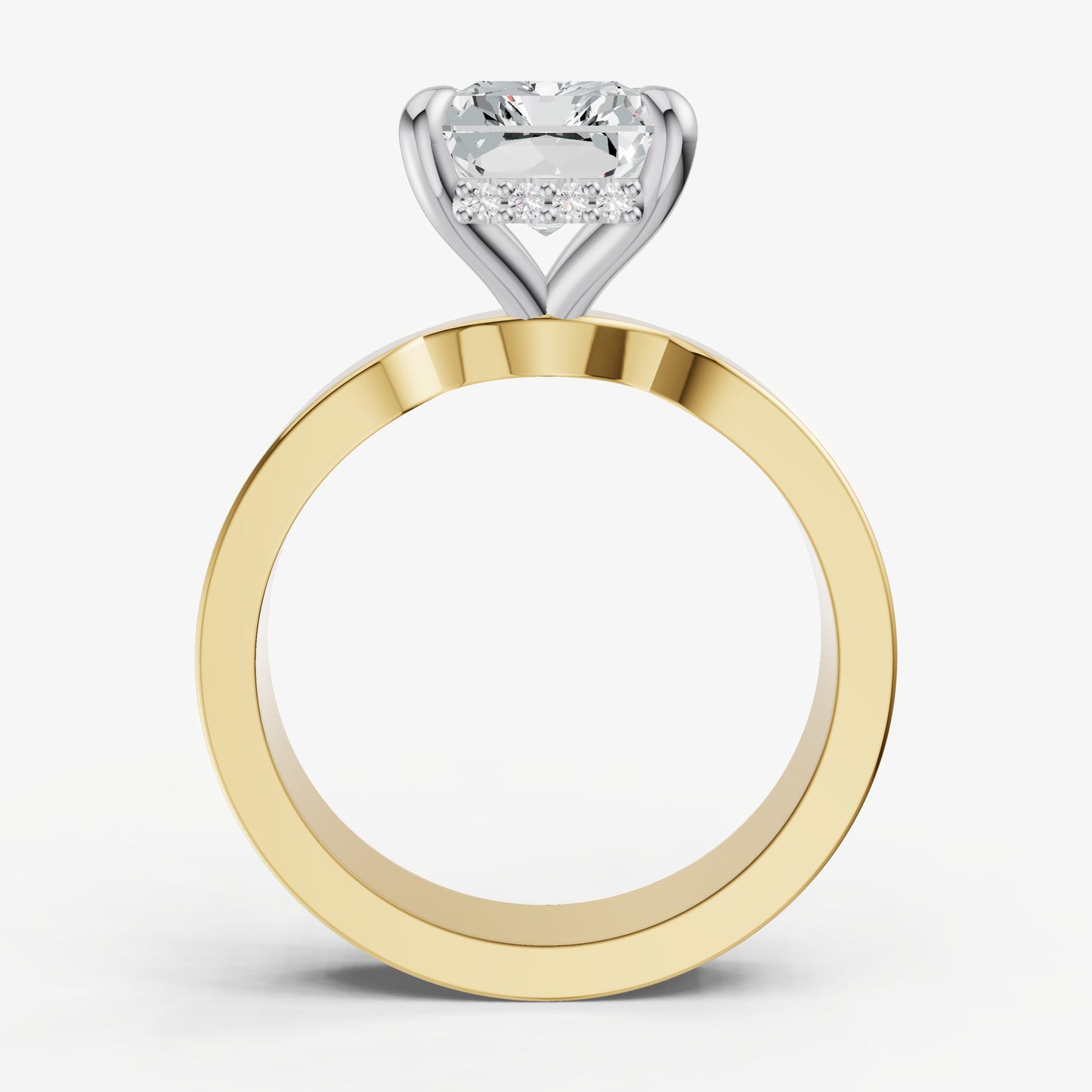 Radiant Flat Profile Solitaire Engagement Ring with Hidden Halo