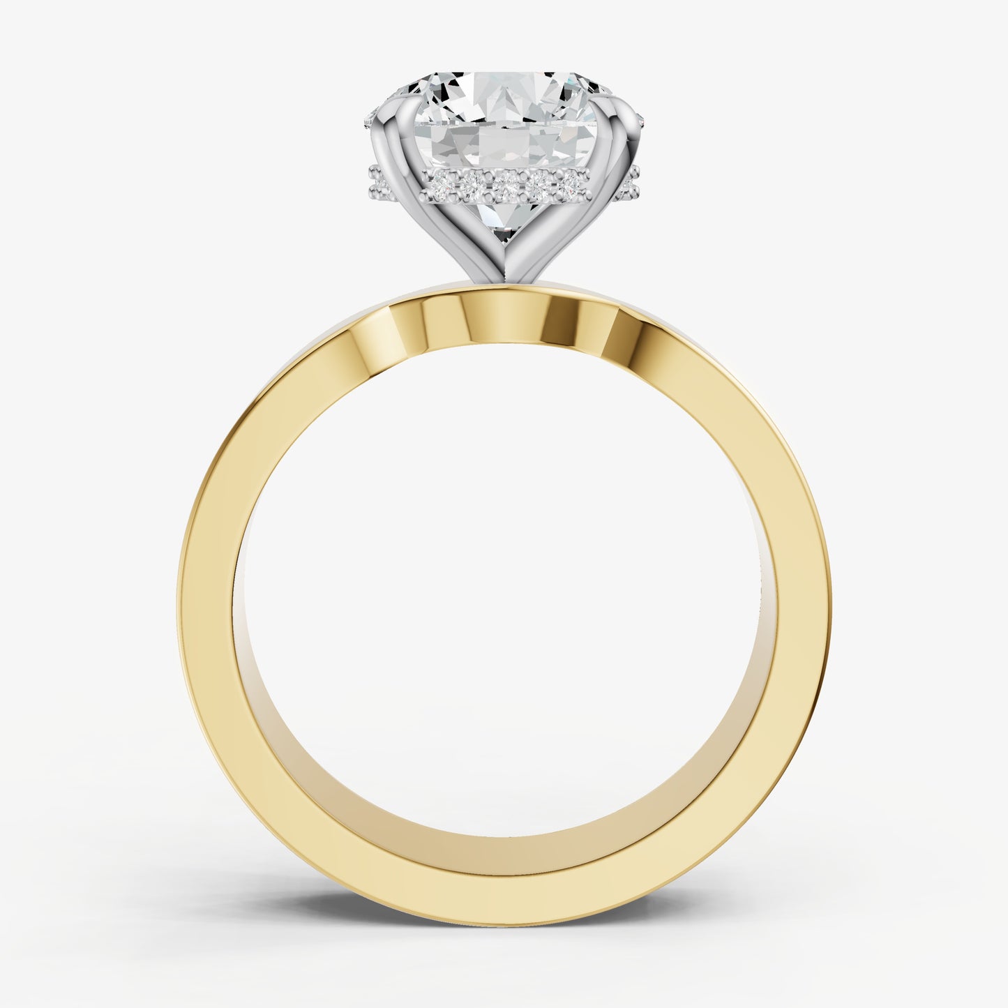 Round Flat Profile Solitaire Engagement Ring with Hidden Halo