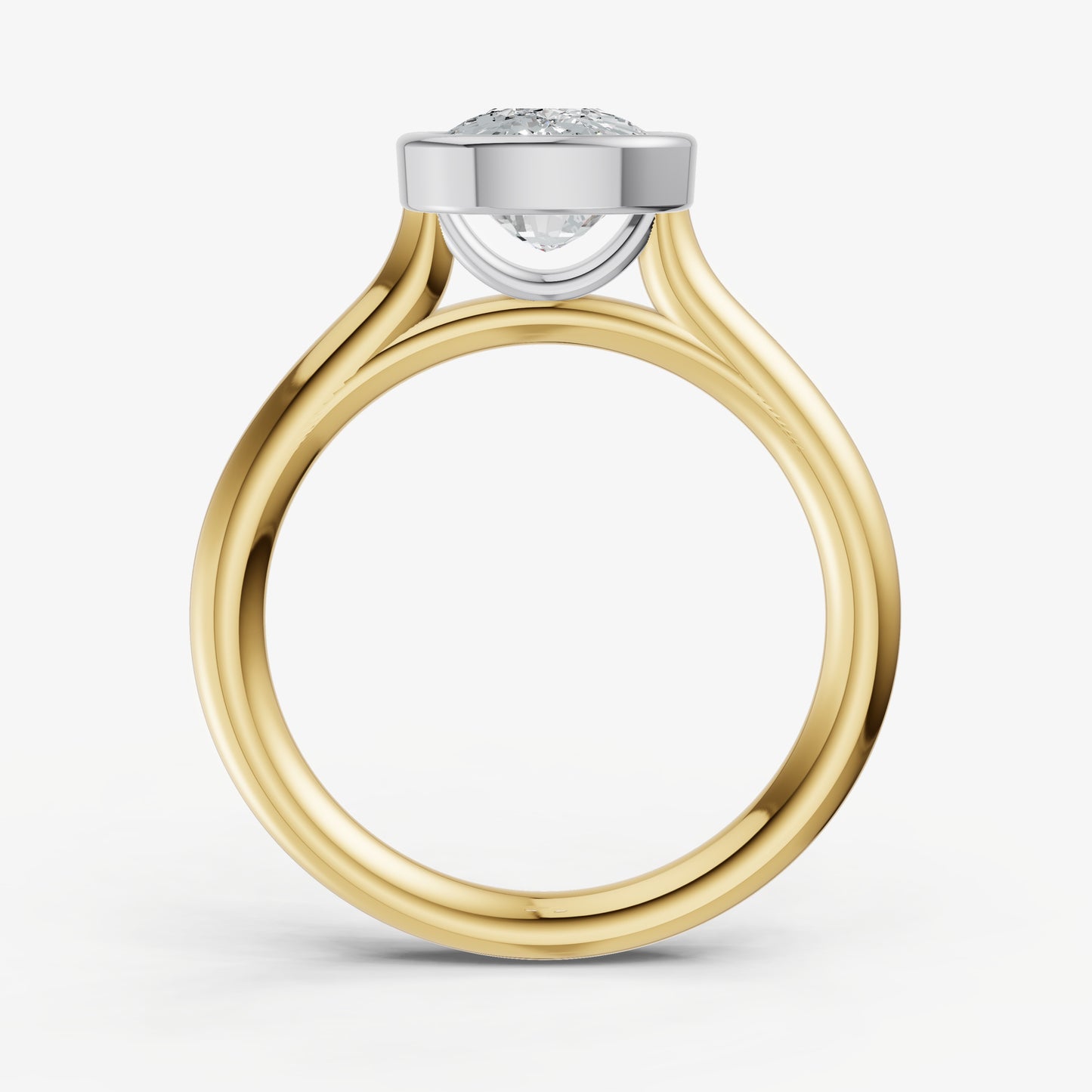 Elongated Cushion Bezel Set Cathedral Set Engagement Ring