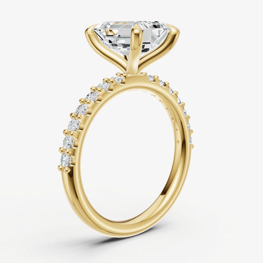 Emerald 6 Claw Diamond Band Engagement Ring