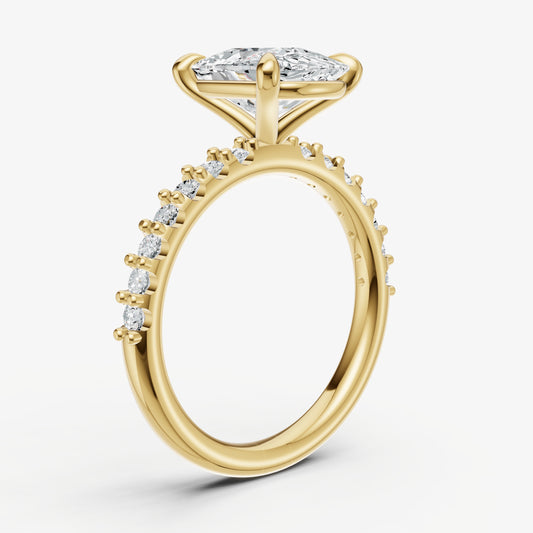 Elongated Cushion 6 Claw Diamond Band Engagement Ring