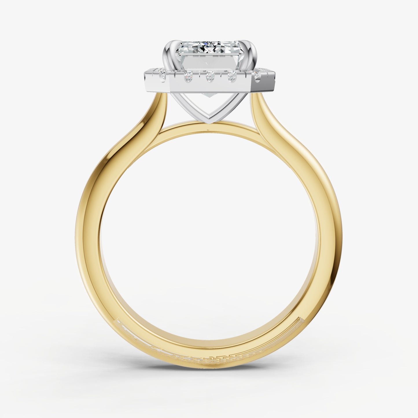 Emerald Solitaire Engagement Ring with Fine Halo Diamond Band