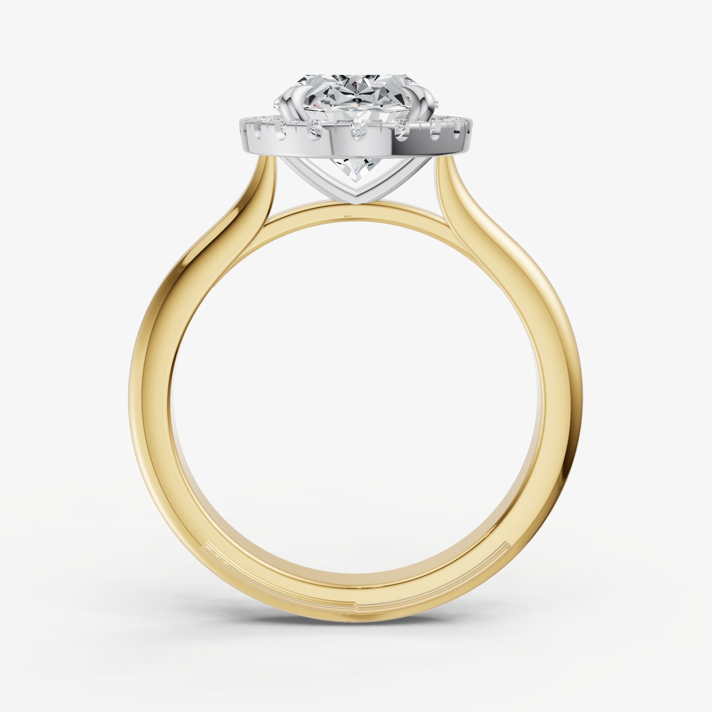 Oval Solitaire Engagement Ring with Fine Halo Diamond Band