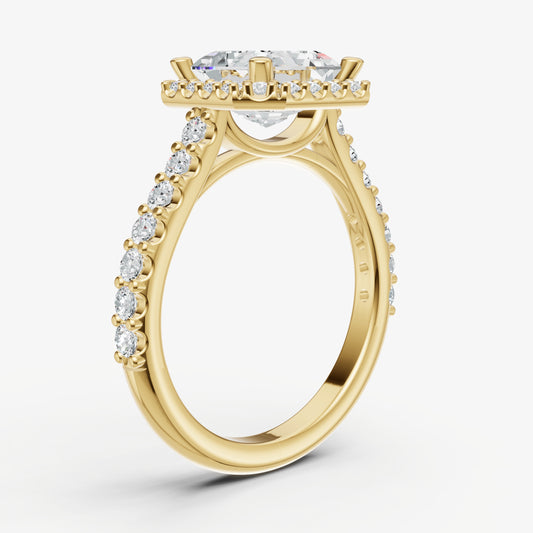 Asscher Halo Solitaire Engagement Ring with Diamond Band
