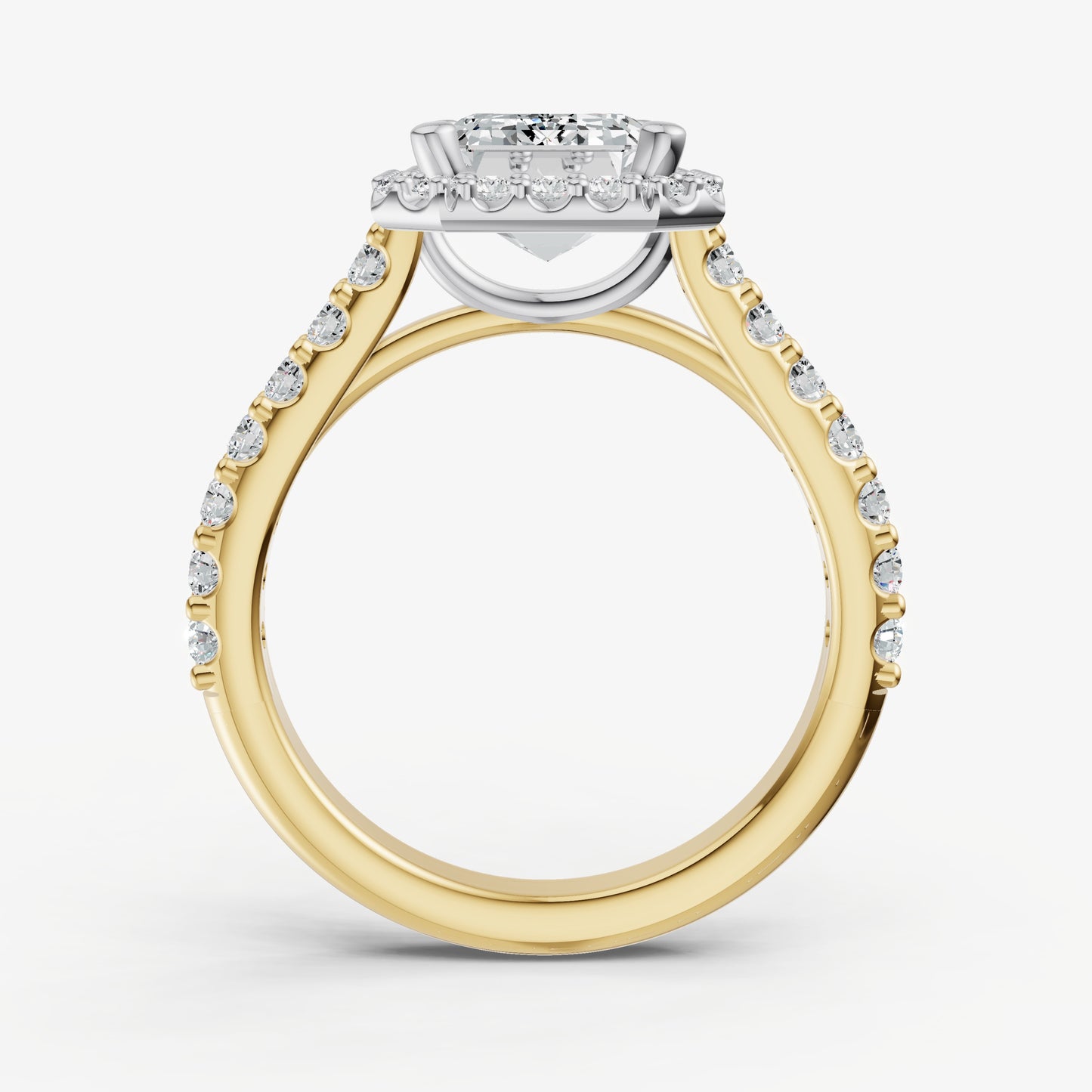 Emerald Halo Solitaire Engagement Ring with Diamond Band