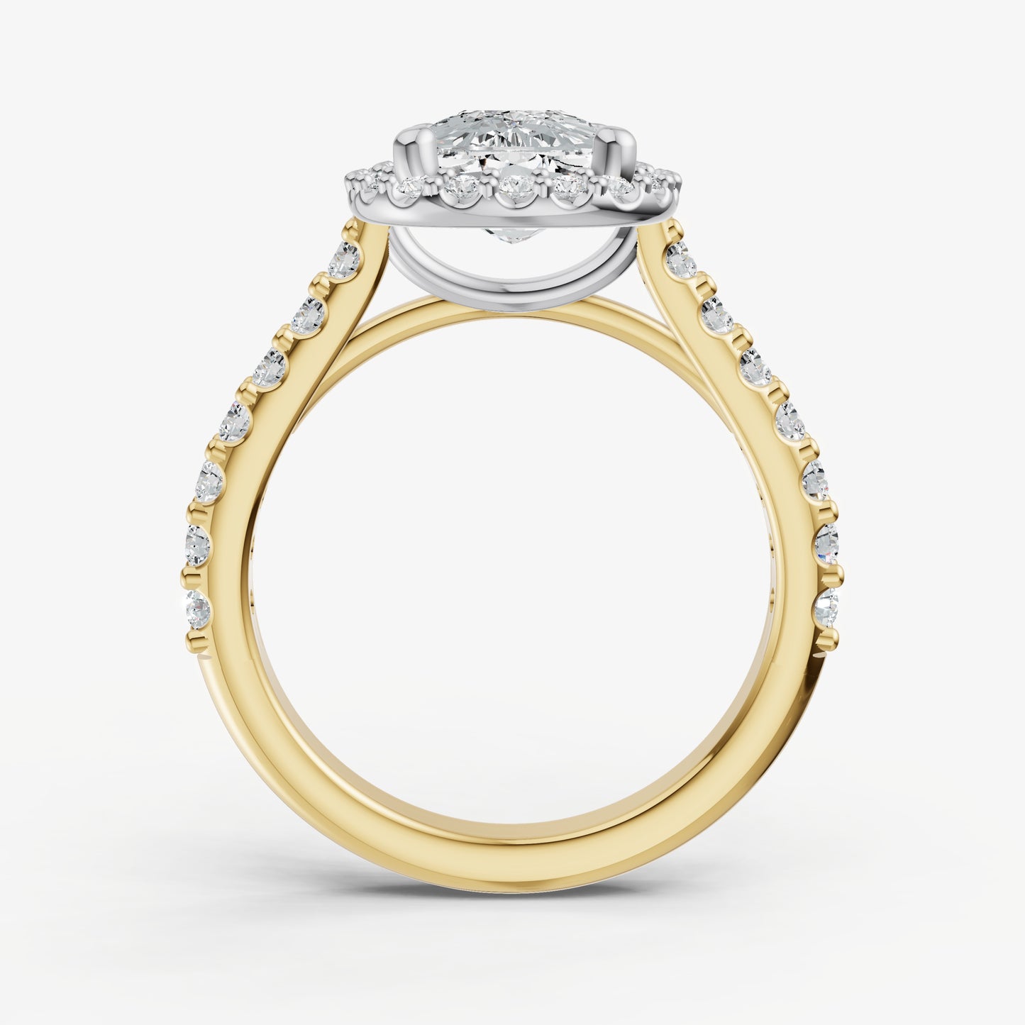 Elongated Cushion Halo Solitaire Engagement Ring with Diamond Band