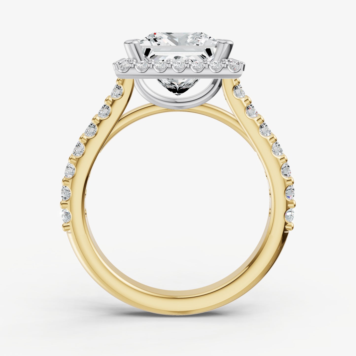 Princess Halo Solitaire Engagement Ring with Diamond Band