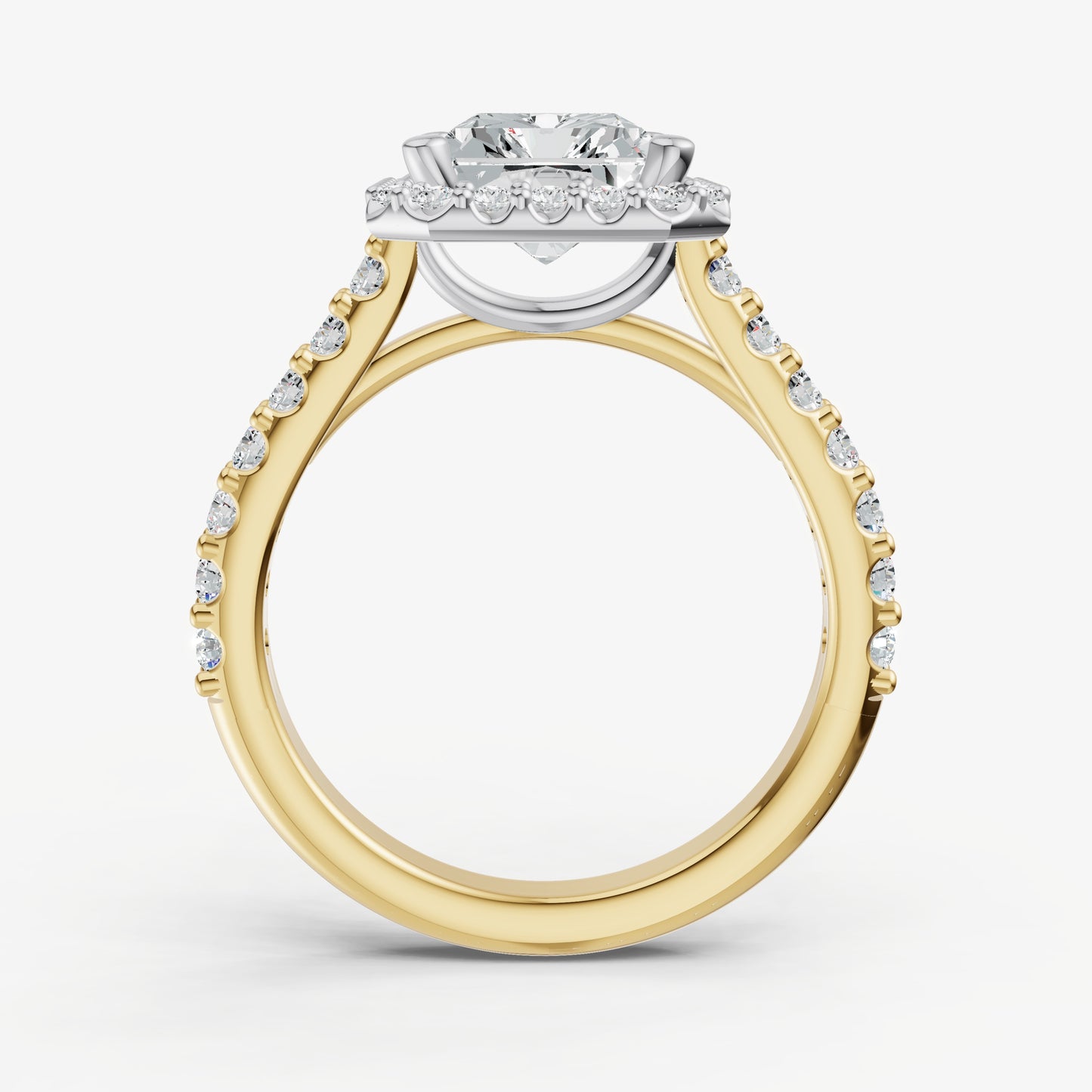 Radiant Halo Solitaire Engagement Ring with Diamond Band