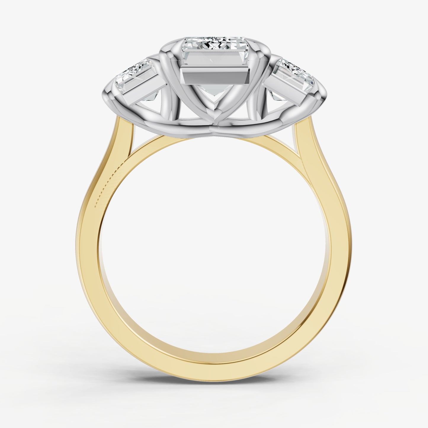 Emerald Trellis Three-Stone Engagement Ring with 0.80ct Side Stones