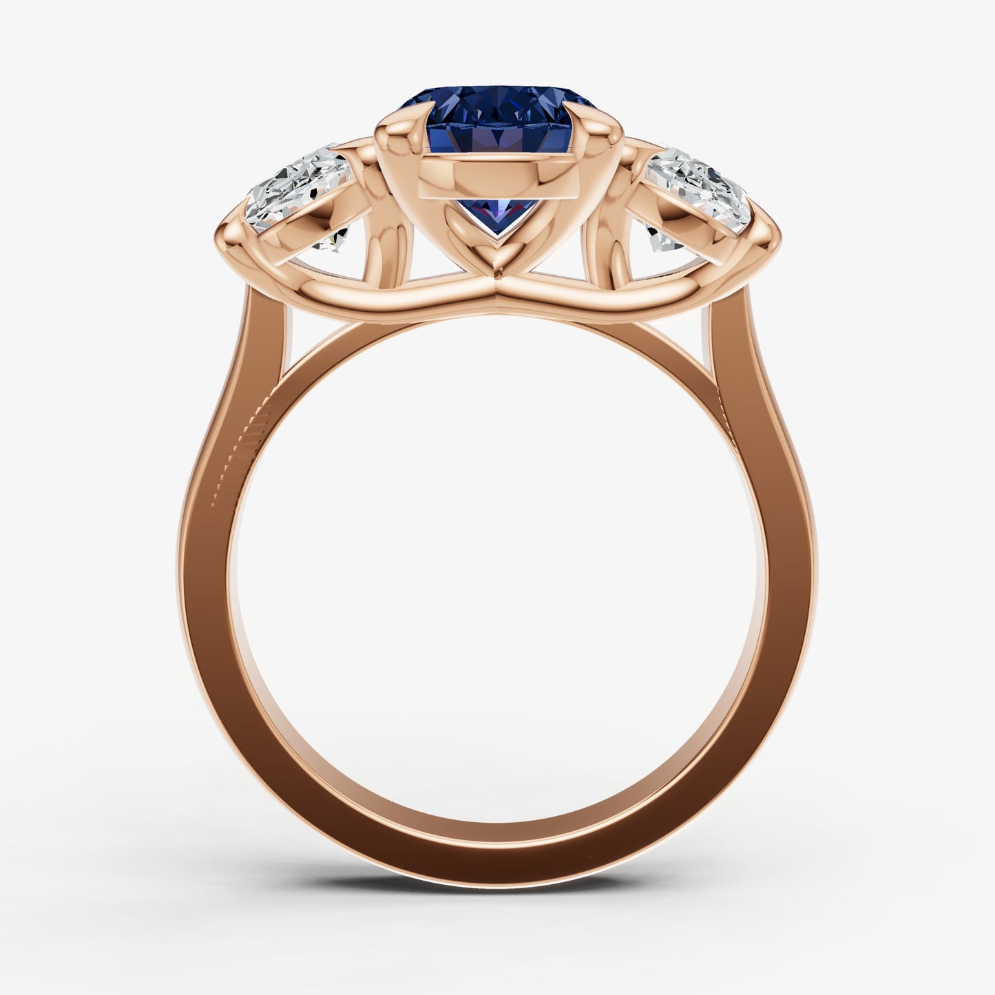 Blue sapphire Oval Trellis Gemstone Engagement Ring
