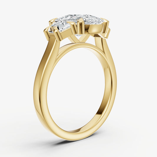 Elongated Cushion Trilogy Engagement Ring Set with Trapezoid Side Diamonds
