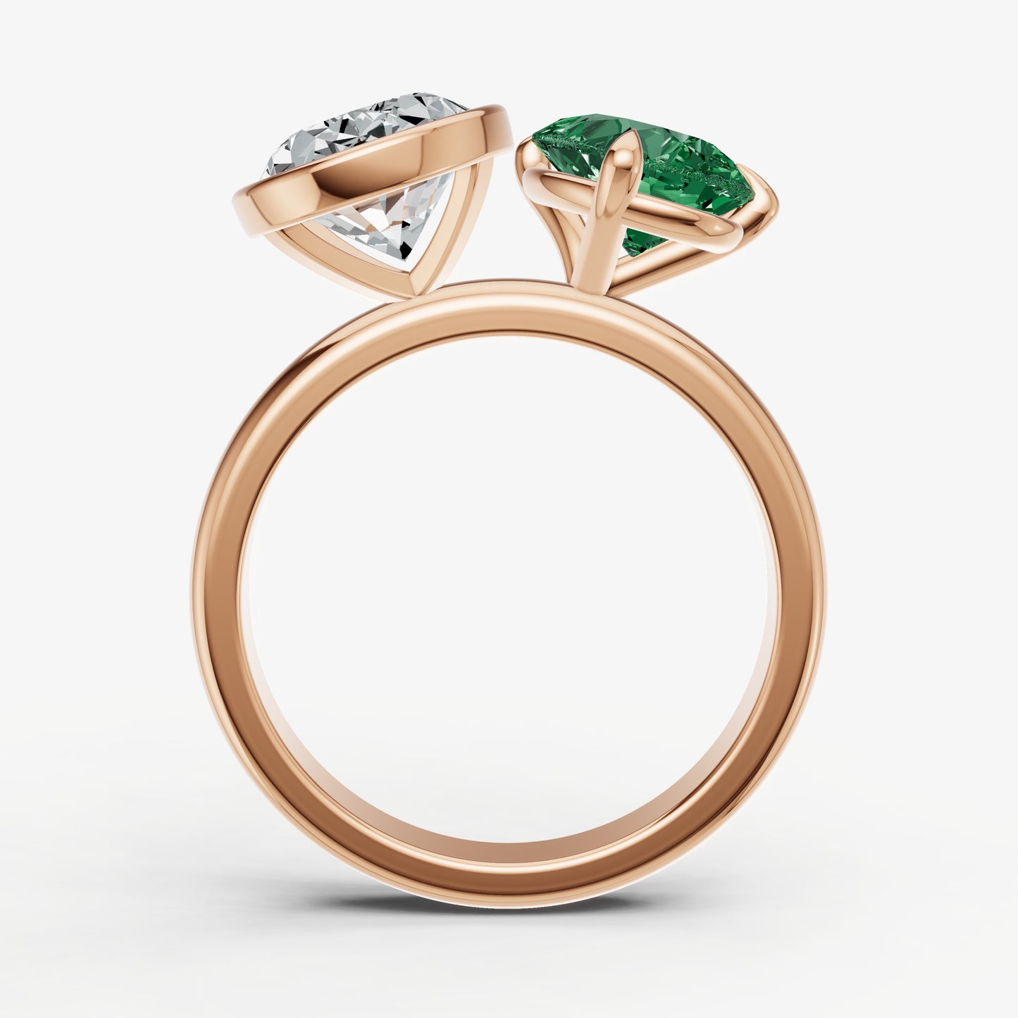Emerald Toi et Moi Bezel Gemstone Engagement Ring