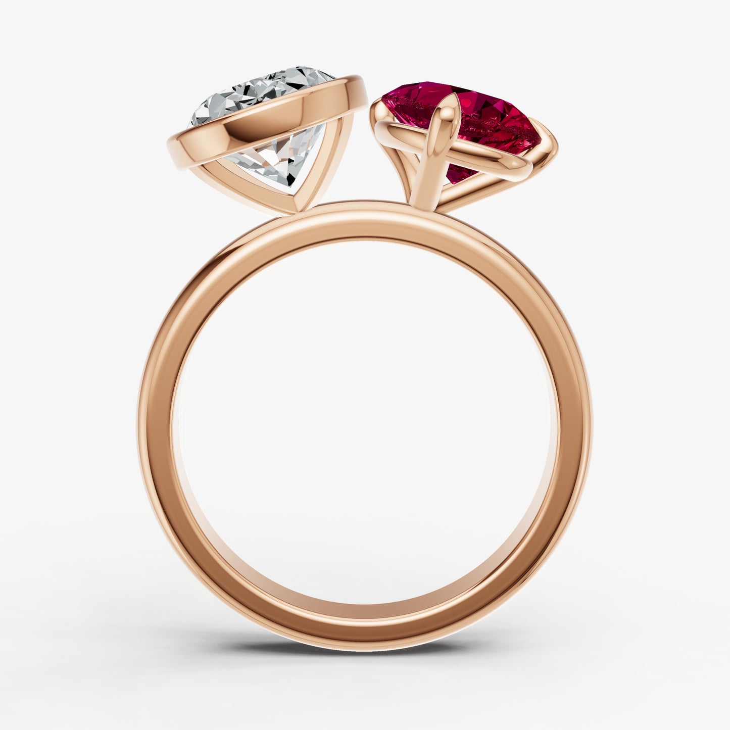 Ruby Toi et Moi Bezel Gemstone Engagement Ring