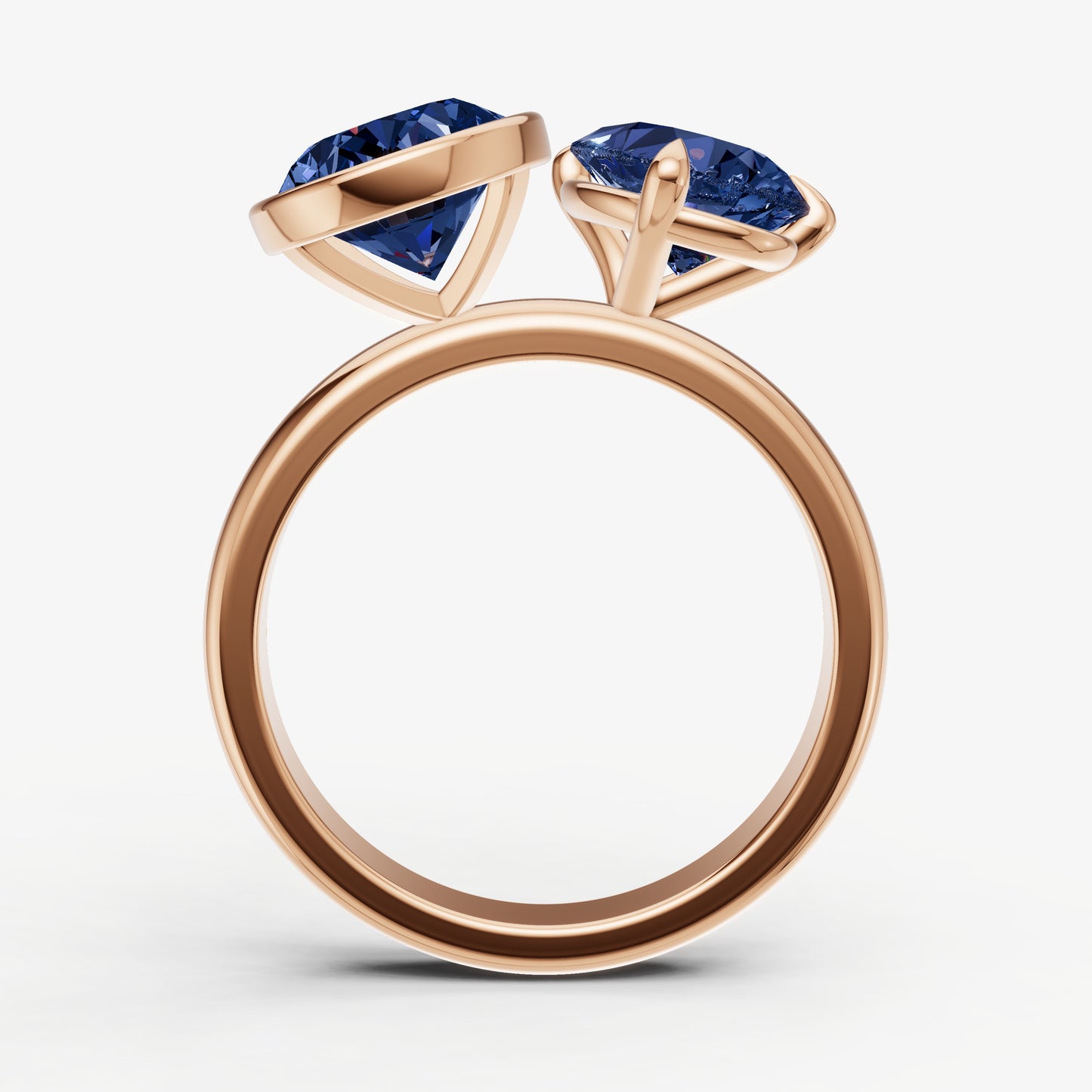 Blue sapphire Toi et Moi Bezel Gemstone Engagement Ring
