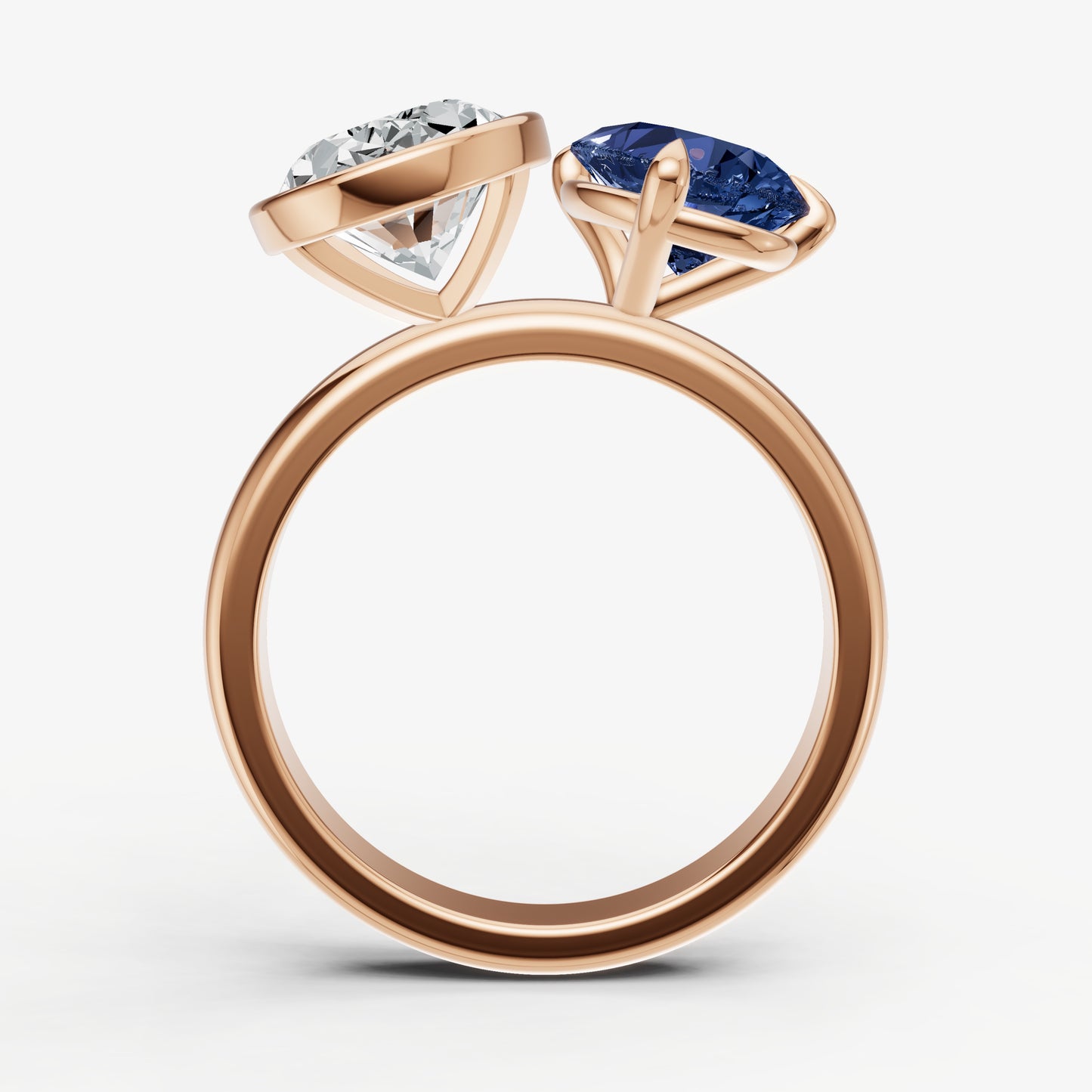 Blue sapphire Toi et Moi Bezel Gemstone Engagement Ring