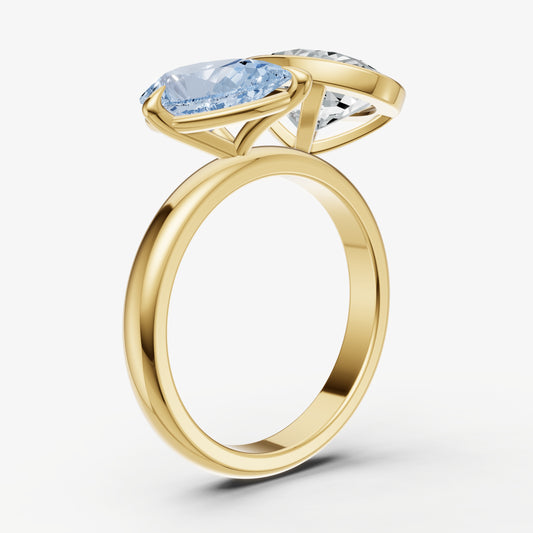 Aquamarine Toi et Moi Bezel Gemstone Engagement Ring