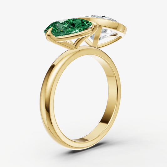Emerald Toi et Moi Bezel Gemstone Engagement Ring